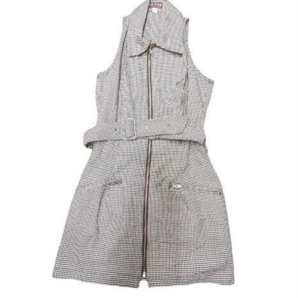 Guess Jeans USA Girls Chevron Jumper Dress White Brown/Blue Plaid Girls Size 3